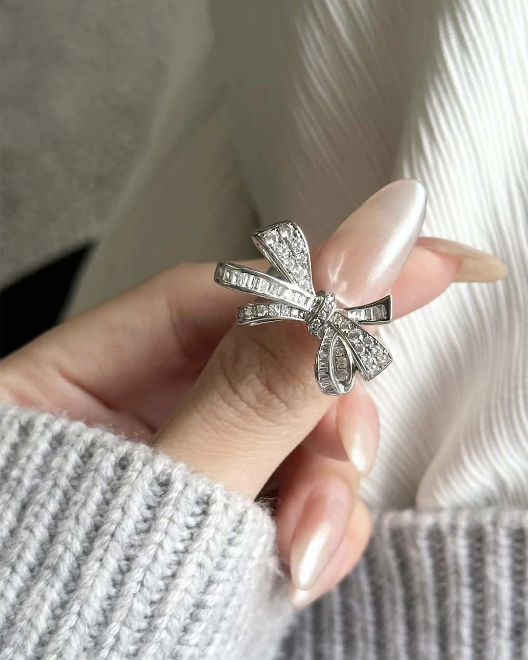 Luxury Sparkling CZ Bow Jewelry Set For Women. Shiny Cubic Zirconia Earrings Ring Necklace Wedding Party Gift