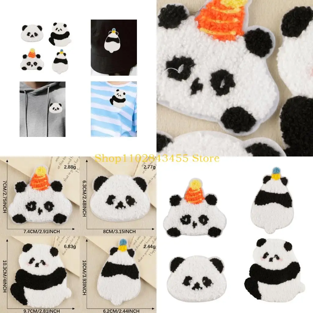 

49MC 4PCS Lovely Panda Cloth Patches Easy To Apply And Remove Sewing On Applique Great For Creative Craft Project Supply