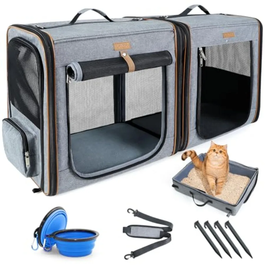 

Large Cat Carrier for 2 Cats 2-in-1 Cat Travel Carrier with Litter Box 17.7" x2 x16.5"x13" Pet Carrier with Zipper Locks for Mo