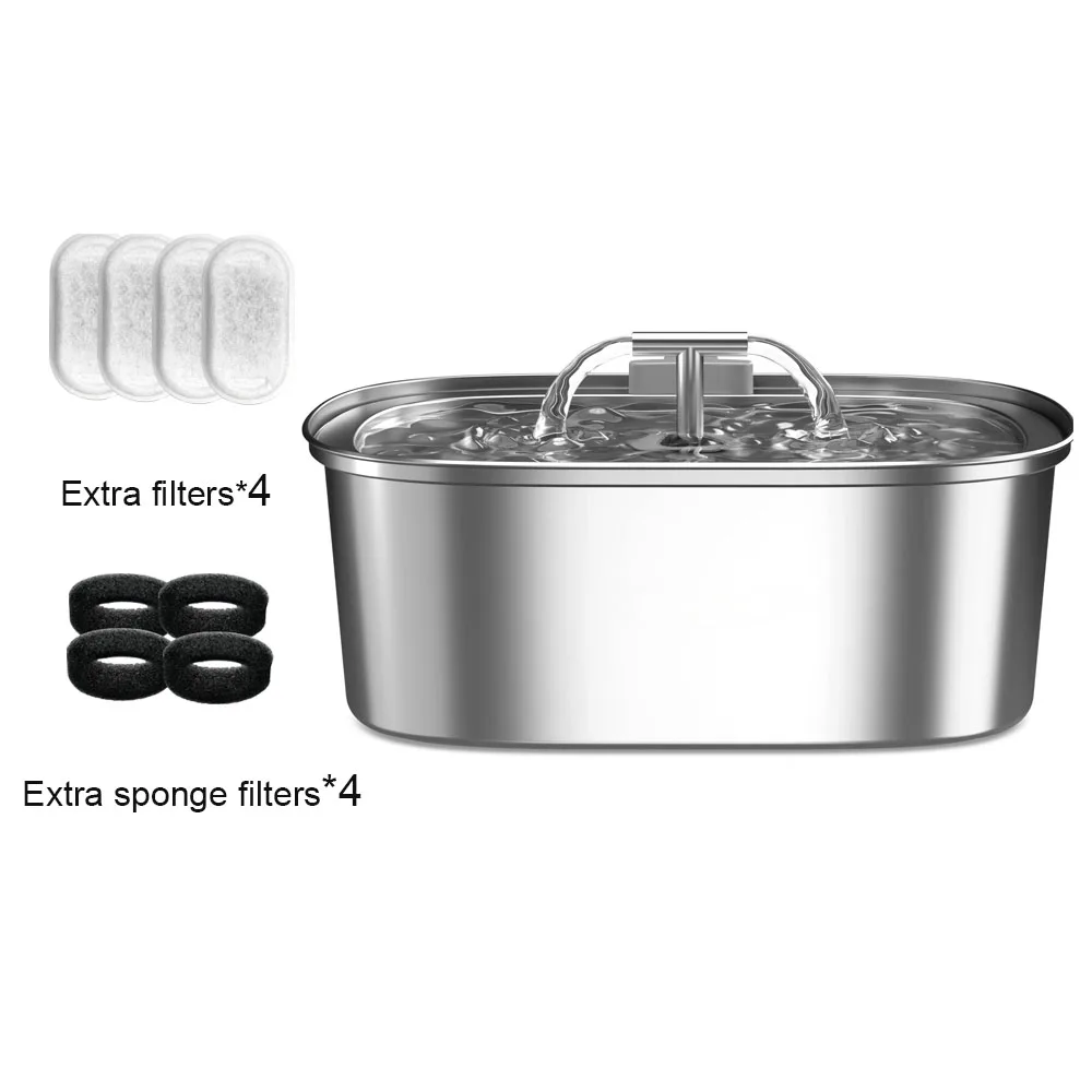 ZYfeeder 3,2 l/108 oz automatischer Katzenwasserbrunnen, Edelstahl, quadratisch, Doppelausgang, Haustier-Wasserspender, Katzen- und Hundewasserbrunnen, geräuschlos 3