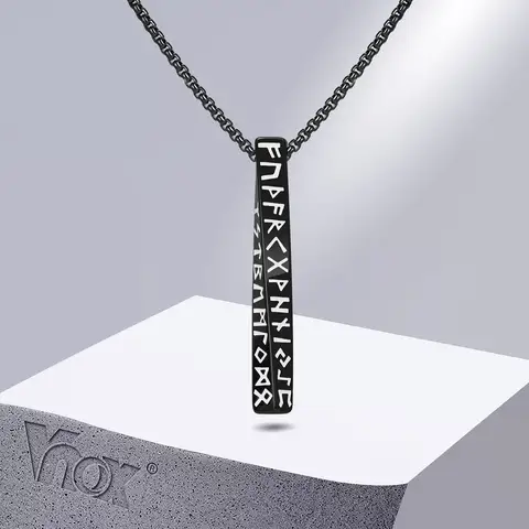 남성용 Vnox 바이킹 룬 목걸이, 수직 3D Mobius 바 펜던트, 보호 Almut 쥬얼리 칼라
