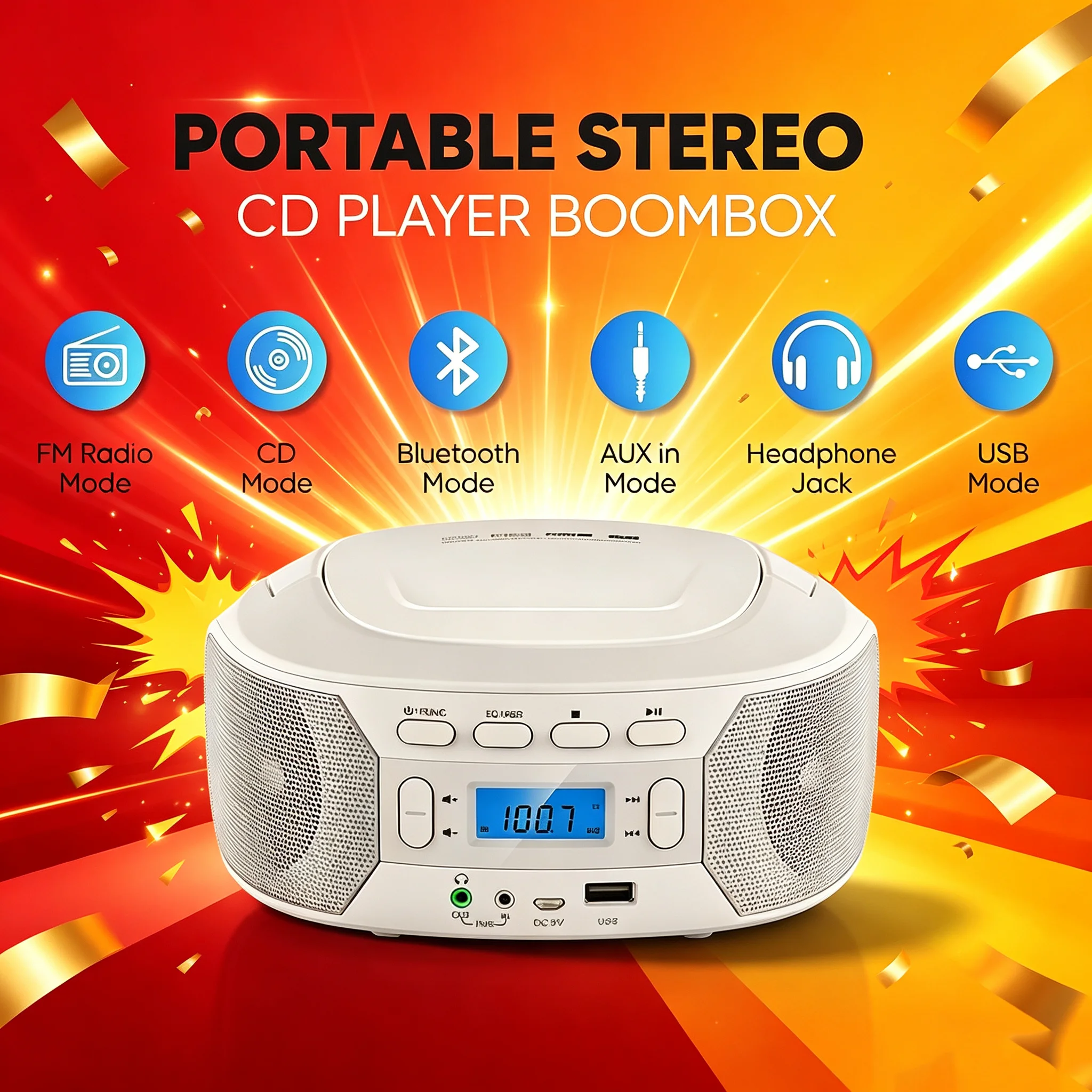 Multi functional cassette player, stereo Bluetooth CD player, children's learning machine, AM/FM radio