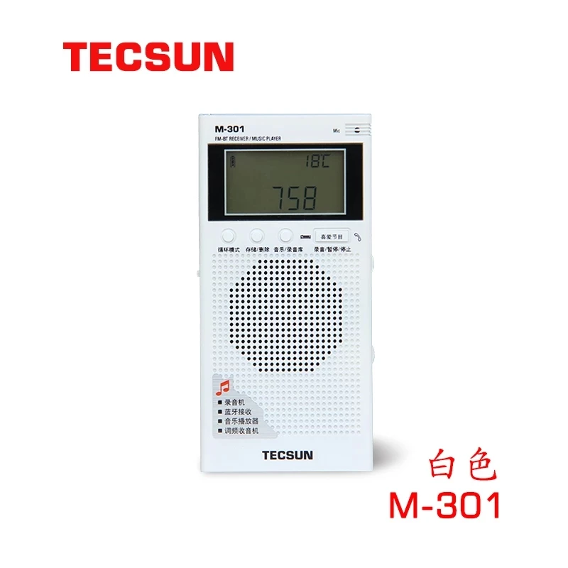 TECSUN M-301 FM Radio Receiver Bluetooth Music Player Speaker FM 64-108Mhz Record Audio