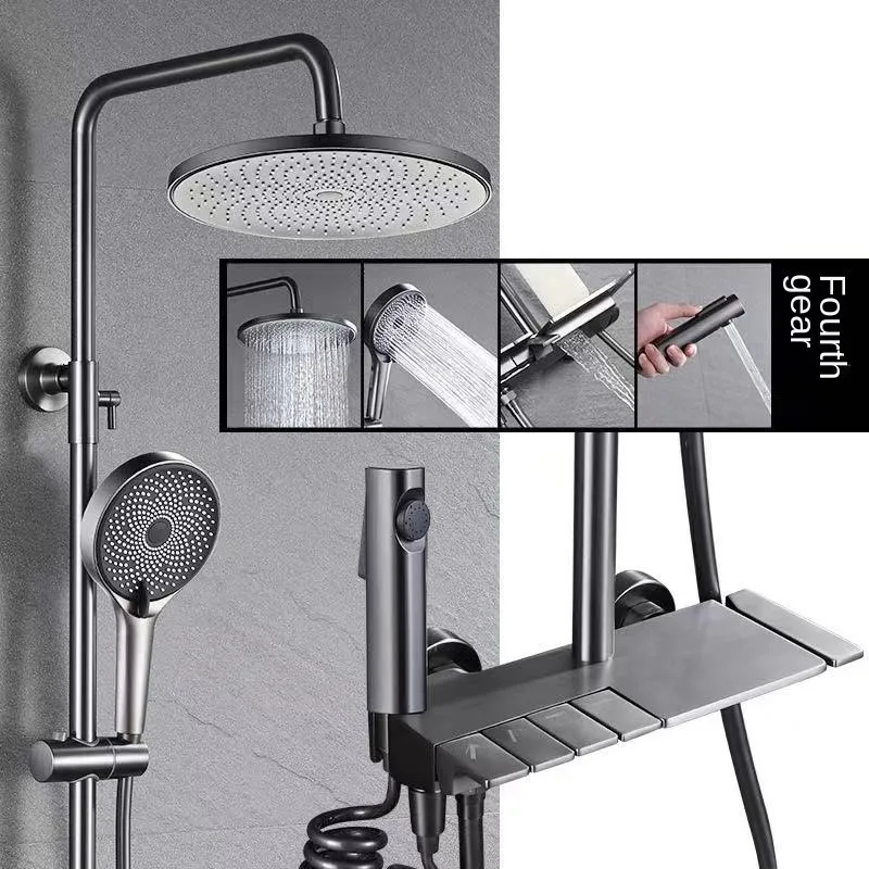 

Bathroom Flat Piano Key Shower Set Hot And Cold Shower System Four Gear Gun Gray Shower Multifunctional Brass Rain Shower Set