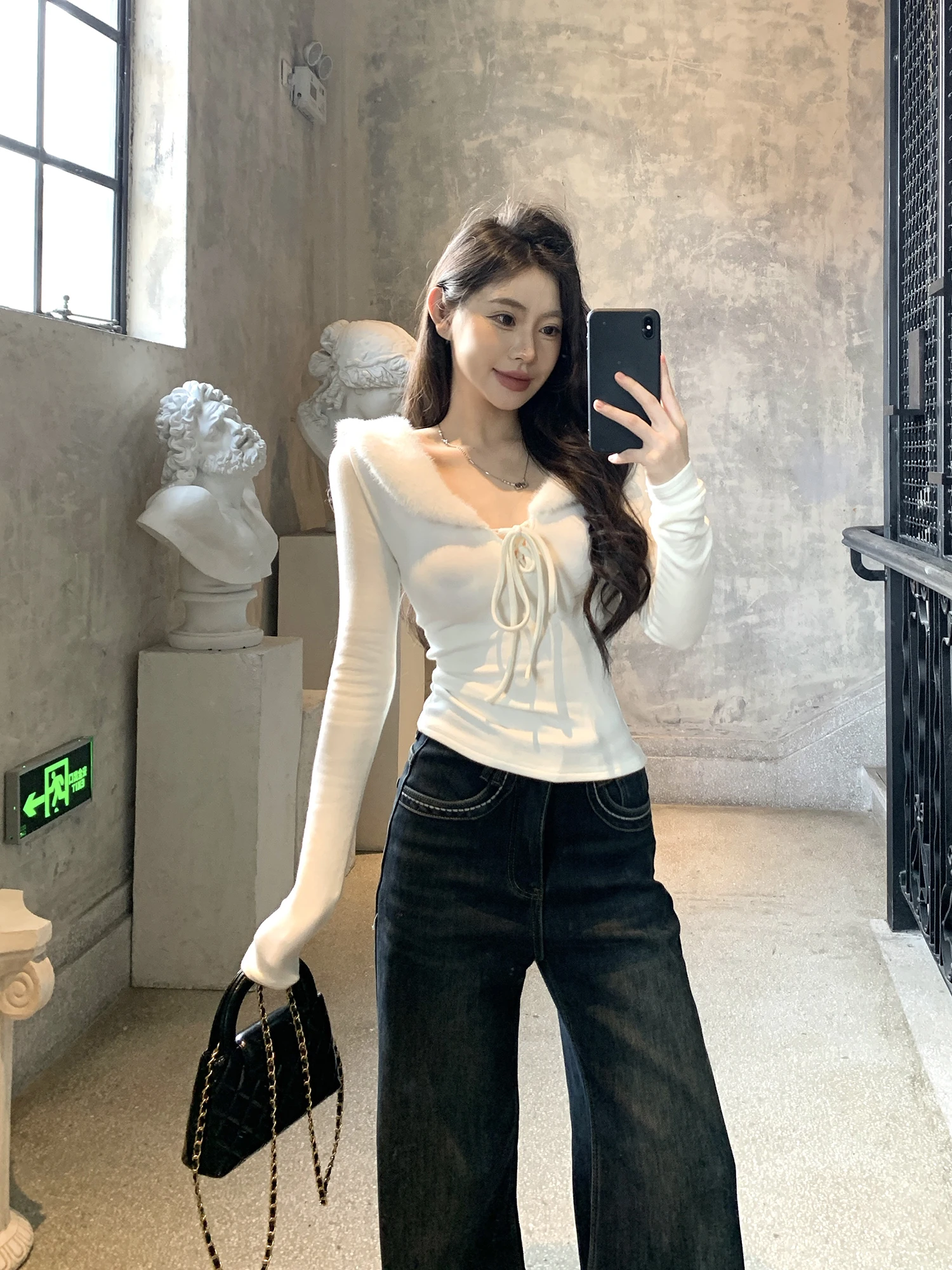 

ay V-ne Fce Lined Women's Slim Fit Base irt with Belted Hemline Winter Pure Desire Slimming Top by Withmxboom