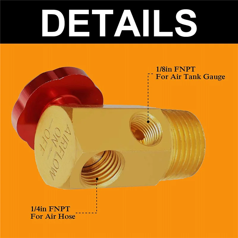ABSE-2er-Pack Lufttankverteiler mit Füllanschluss, Sicherheitsventil und 1/2 Zoll NPT-Tank x 1/4 Zoll NPT-Schlauch x 1/8 Zoll NPT-Messgerät
