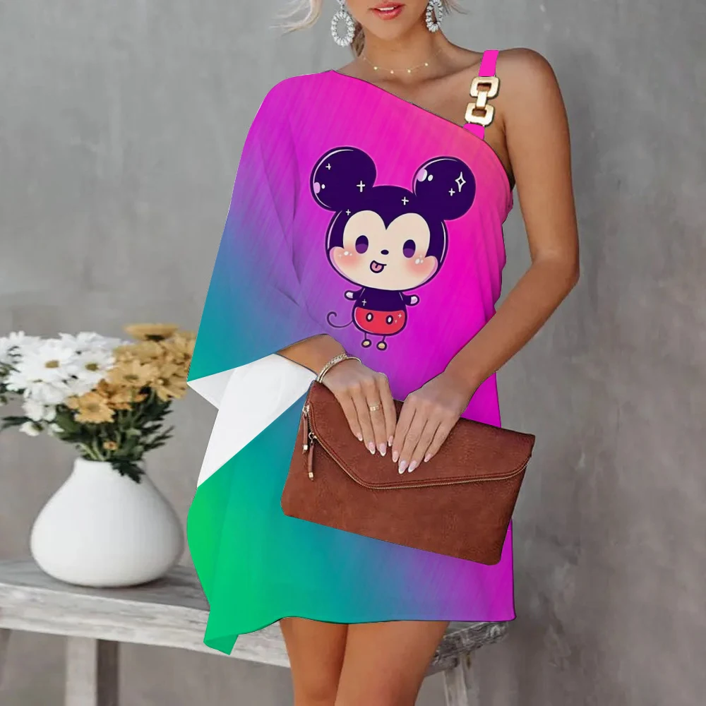 

Diagonal Collar Sexy Dress for Women One-Shoulder Minnie Mouse Summer Dresses Woman 2022 Offer Disney Luxury Party Dress Mickey