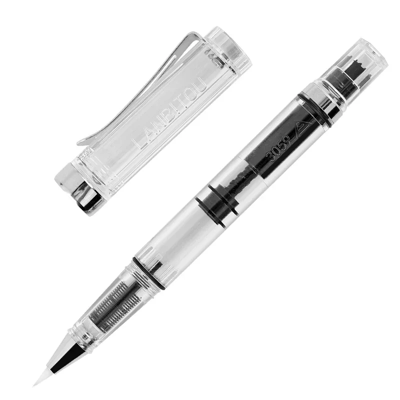 1-Piece Transparent Fountain Brush Pen Ink Refillable Soft Brush Calligraphy Ink Pens for Writing Drawing Outlining