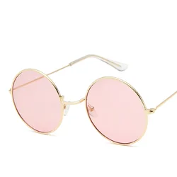 2023 Women's Alloy Mirror Sunglasses, Retro Designer Sunglasses, Pink Round Sunglasses for Women