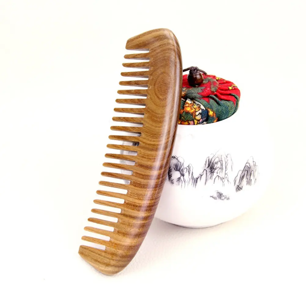 

Green Sandalwood Natural Wooden Hair Comb For Scalp Massage Detangling Anti-Static Wide Teeth Beard Comb Sandalwood Brush