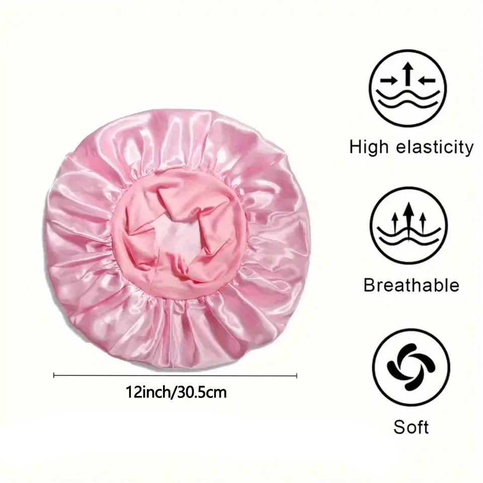 Satin Sleeping Cap with Elastic Wide Band,Bonnets for Women Men Silk Bonnet for Sleeping, Hair Bonnet Shower Cap,Solid Color