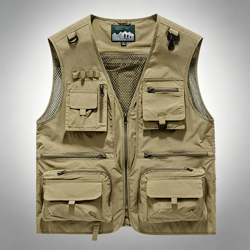 Men Multi Pockets Vest Men's New Breathable Outdoor Fishing Vest Quality Design Leisure High Tech Male Casual Workwear Jacket