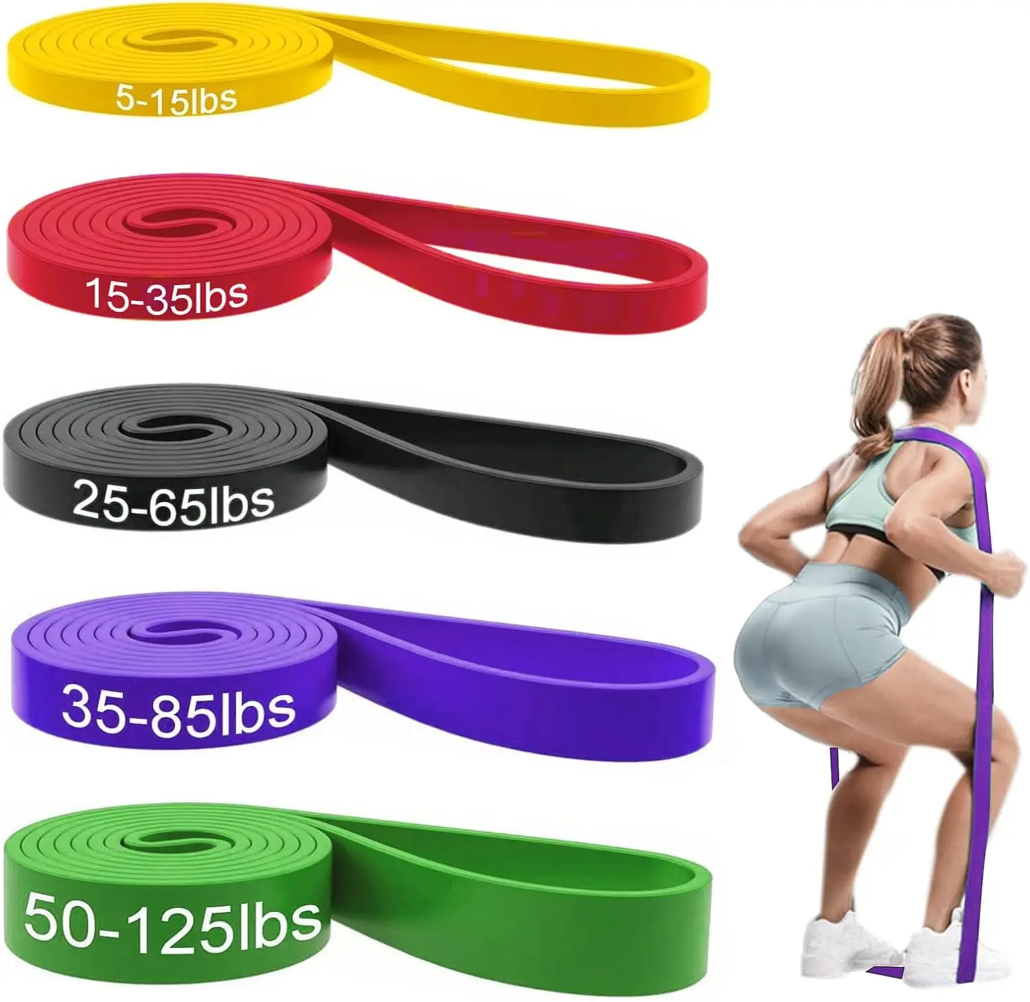 

5PCS Loop Resistance Bands for Men & Women Pull Assistance Exercise Bands Set for Physical Therapy & Workout Body Stretching 1