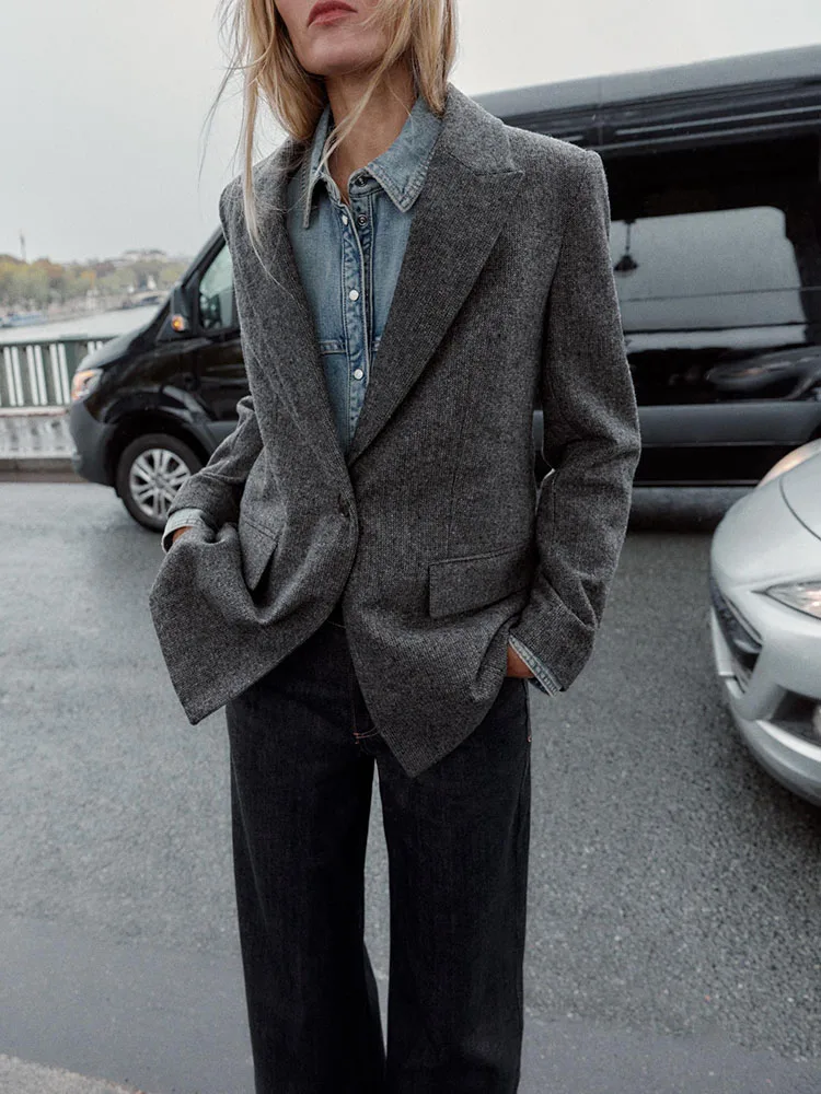 

Sweet Faionable Long Sve Houtooth Suit Jaet New Arrival Winter 2025 Women's Commute Sle Outerwear Button Closure