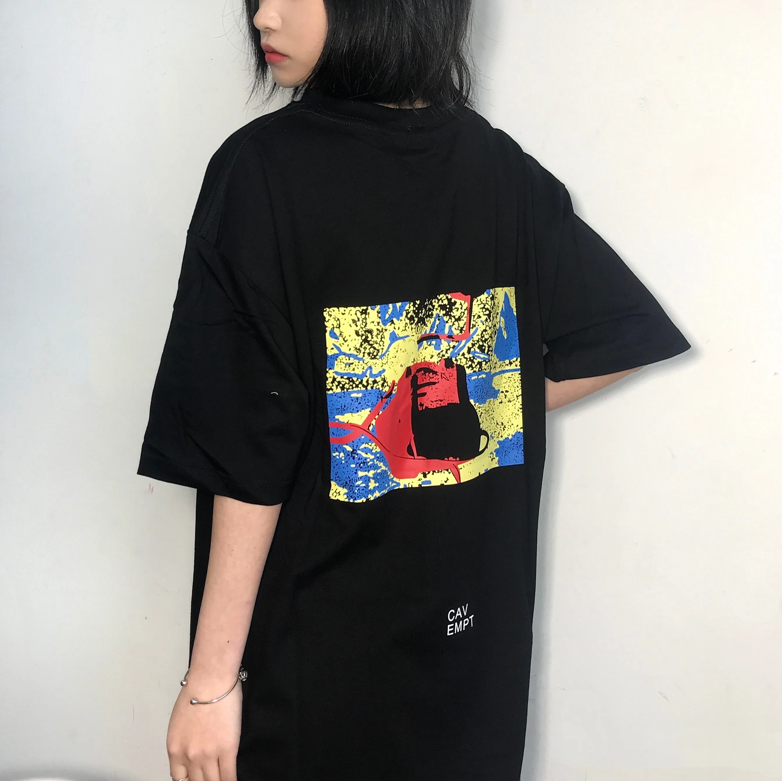 CAVEMPT Psychedelic Face Graffiti Color Print CE Short Sleeve Trendy Japanese Style Couple T-Shirt round Neck Loose Fit Youthful