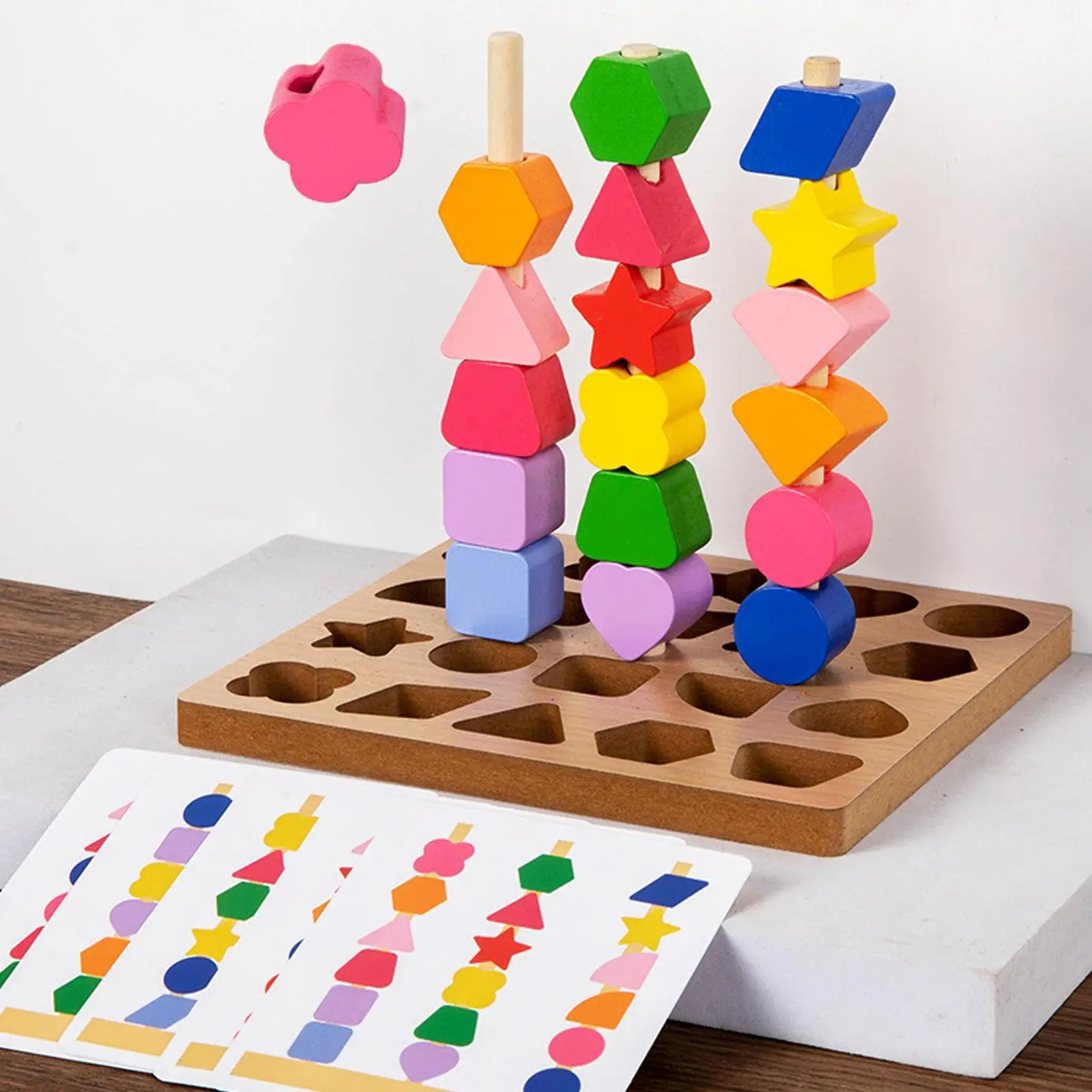 Holzperlen, Sequencing-Spielzeug, Schnürperlen, Feinmotorik, Stapelspielzeug, Fädelspielzeug für Kinder, 2, 3, 4, 5, Weihnachtsgeschenke