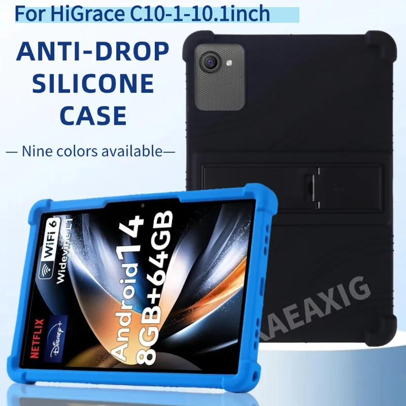 For HiGrace C10 Tablet 10inch Android 14 Case with 4 Shockproof  Airbags Cover Soft Silicon Stand Protective Shell