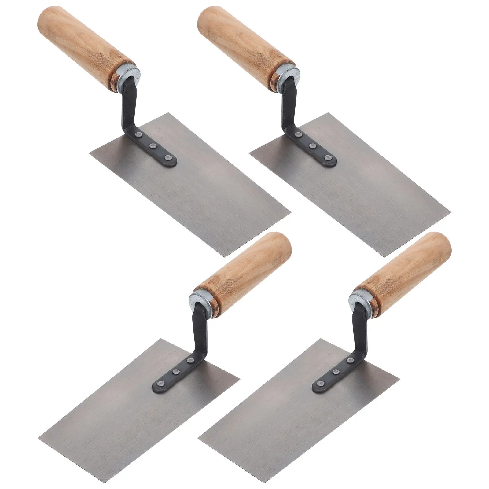 4Pcs Stainless Steel Putty Trowel Set with Wooden Handles – Rust-Resistant for Plastering, Mortar Leveling & Bricklaying