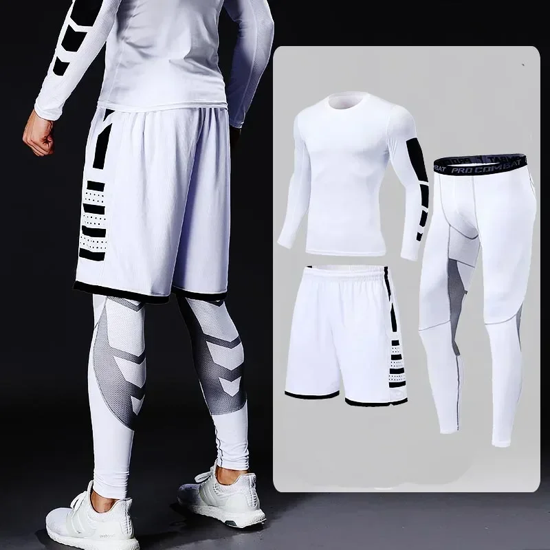 Erkek koşu eşofman eğitim spor spor giyim seti sıkıştırma tayt spor giyim spor salonu sıkı Sweatpants döküntü Guard Lycra