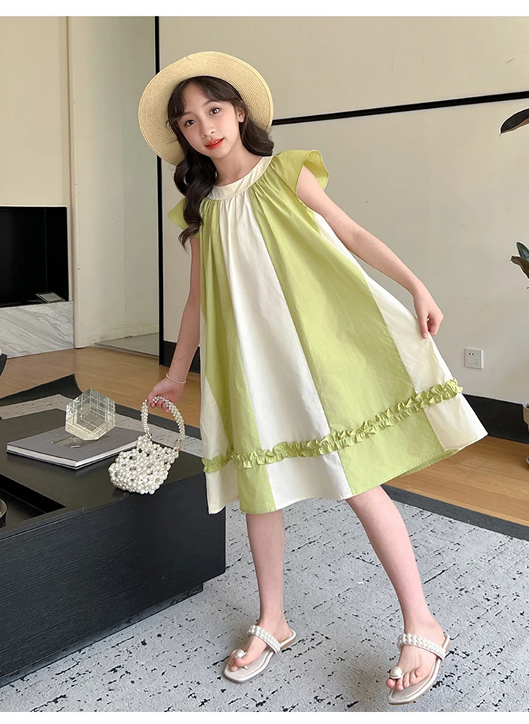 Neues Sommerkleid in hoher Qualität für Kinder, ärmelloses Patchwork-Baumwollkleid für junge Mädchen im Alter von 5 6 7 8 9 10 11 12 13 14 Jahren. – Detail 7