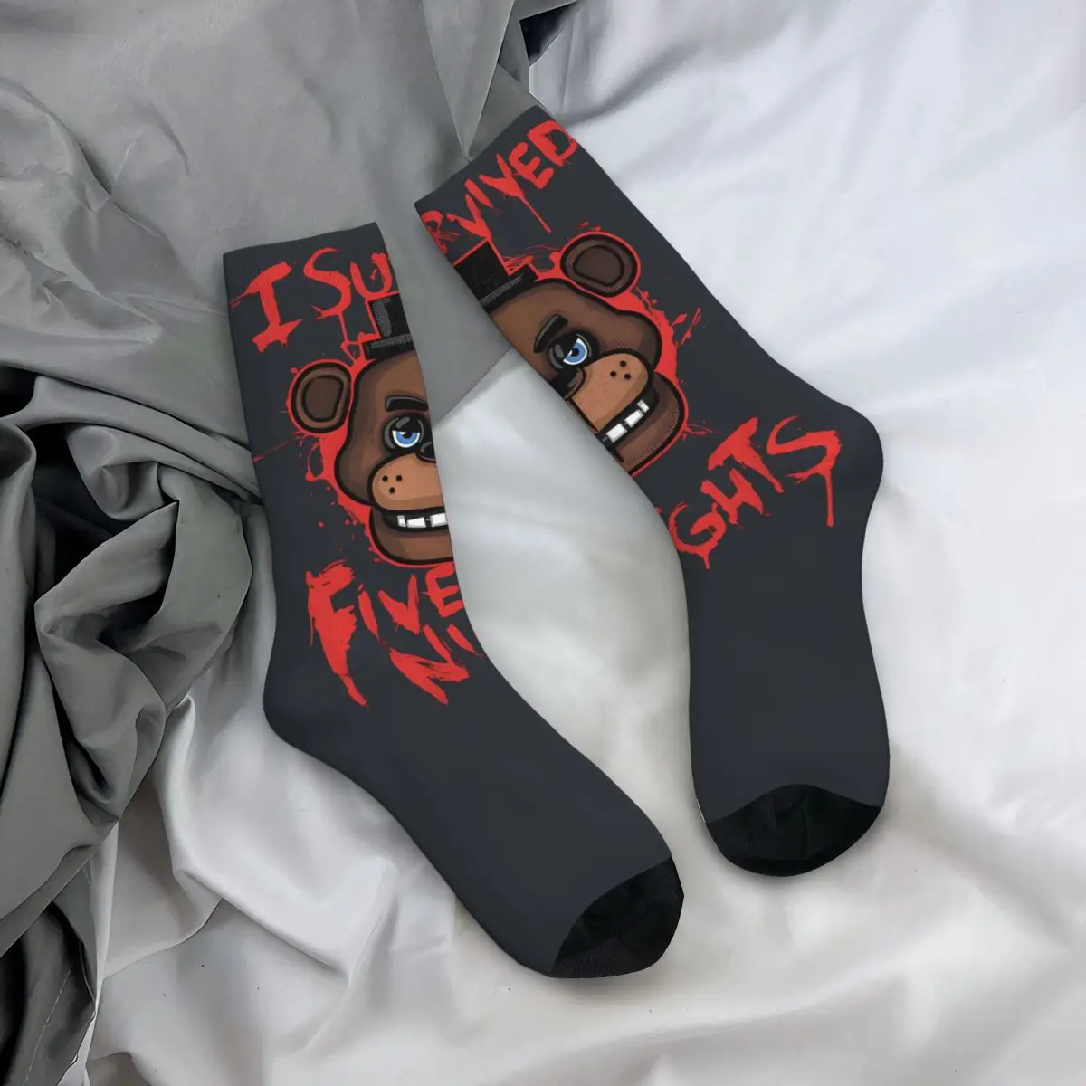 Funny compression Pizzeria Sock for Men Hip Hop Harajuku F-Five Nights At Freddy\'s FNAF Seamless Pattern Printed Crew Sock Gift