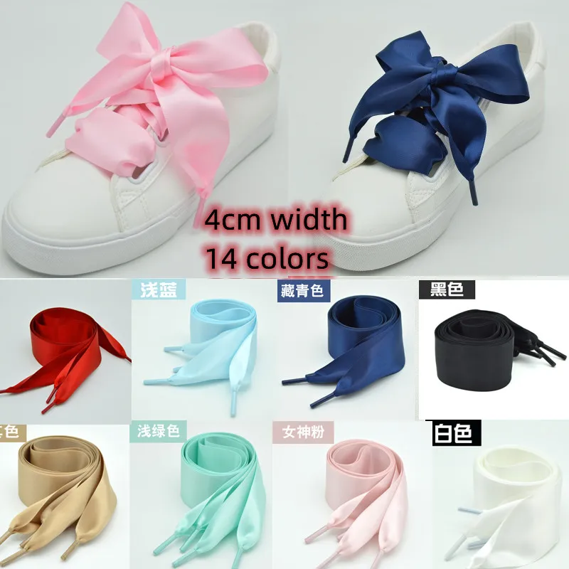 1 Pair 4CM Widen Satin Silk Ribbon Flat Shoelaces Sneaker Sport Board Canvas Shoes Lace Strings Dropship