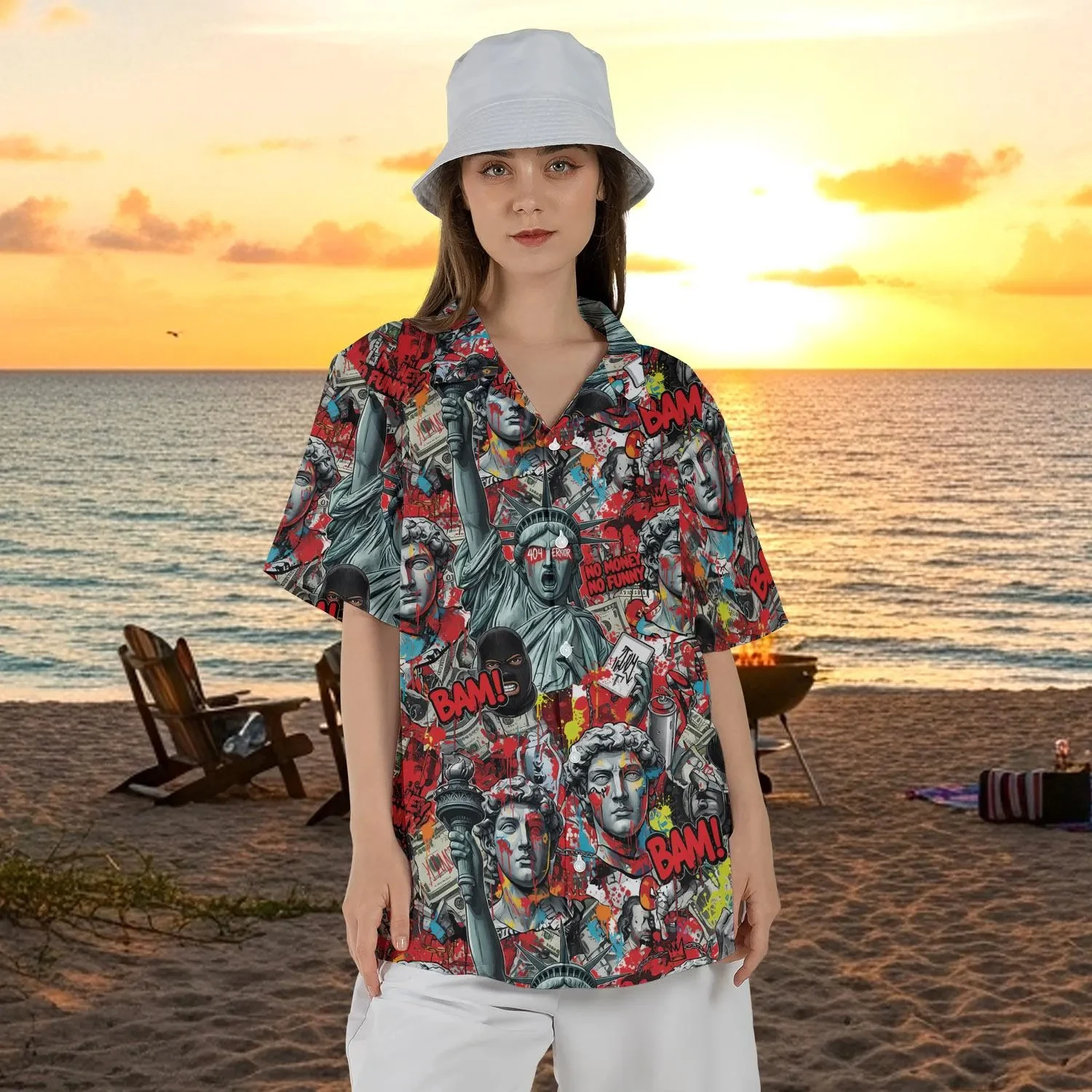 

New Graffiti Statue Of Liberty Hawaiian Shirt Street Art Pop Culture Button Down No Money No Funny Social Tops Unisex Urban Gift