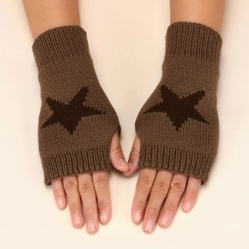 Punk Y2K Star Knitted Woolen Gloves Fashion Men Women Pentagram Half Finger Warm Soft Mitten Five Pointed Star Fingerless Gloves