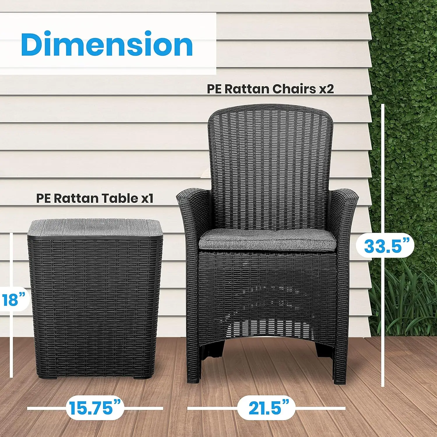 SereneLife 3 Pieces Outdoor Wicker Patio Furniture Modern Rattan Chair Conversation Sets with Coffee Table for Yard and Bistro (