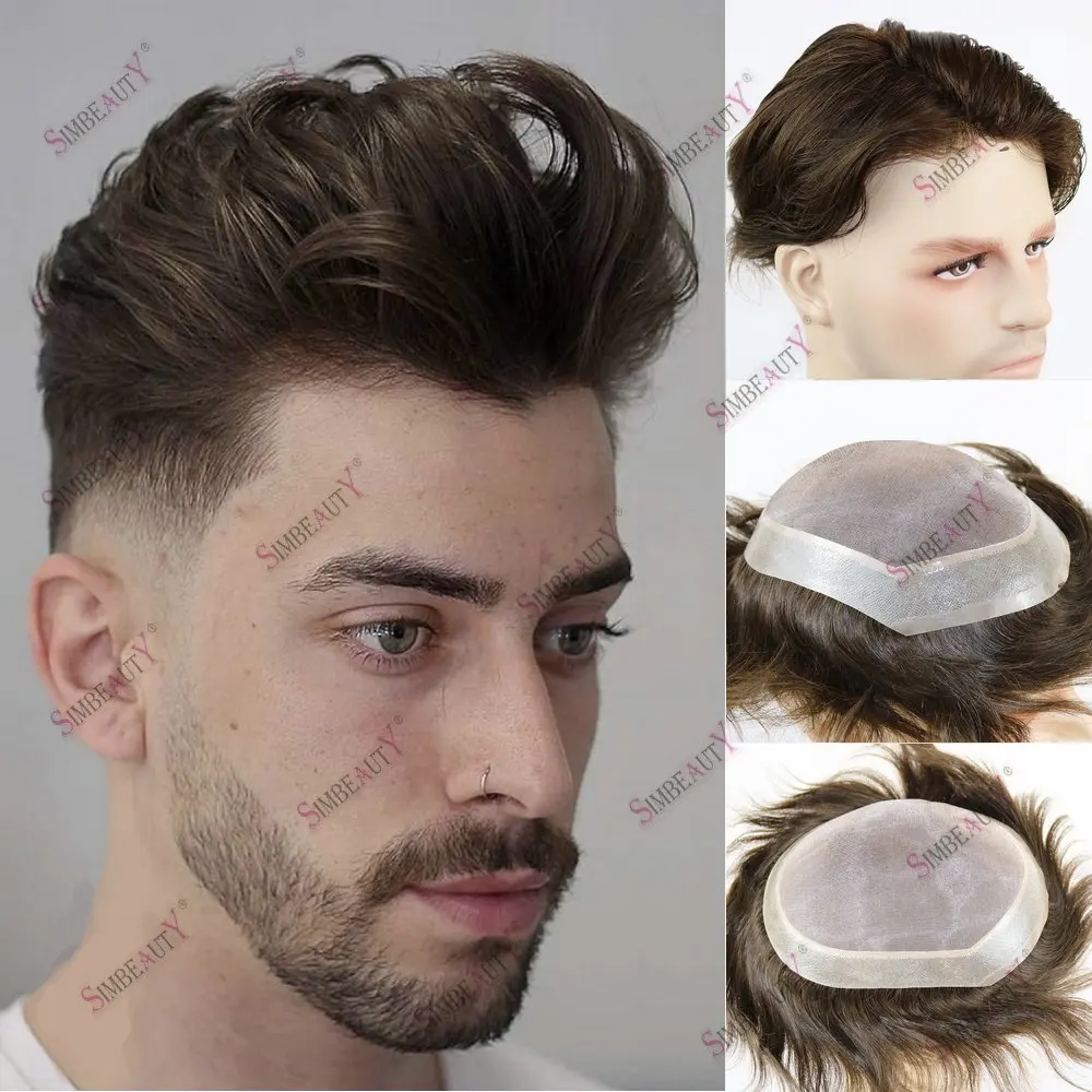 Peluca de tupé de cabello humano Natural para hombres, peinado masculino, Base de Mono y PU duradera, prótesis capilar, Toupet, sistema de reemplazo