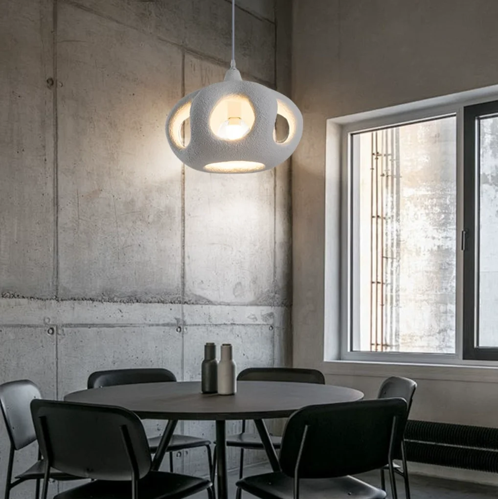 Wabi Sabi Japanese Micro Cement Pendant Light for Homestay Cafe Restaurant Bar Atmosphere Lighting Hollow Out Decor