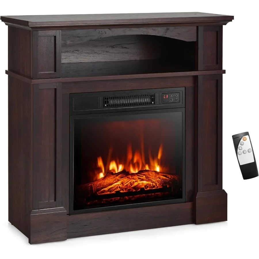 32 Chimenea eléctrica con repisa y control remoto para calefacción de salón o dormitorio Diseño independiente con fla ajustable