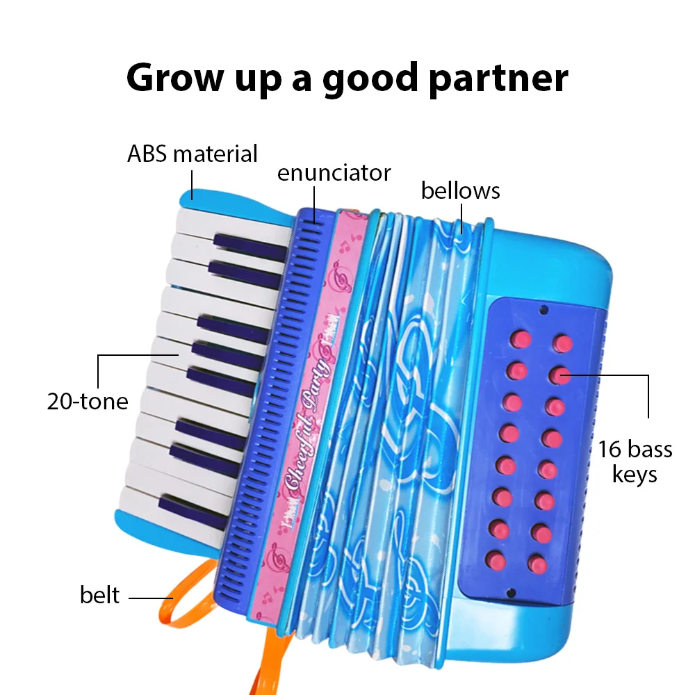 Mini 20-key 16-bass Accordion Buckle Lightweight Button Accordion Hand-eye Coordination Stage Musical Instrument for Beginners