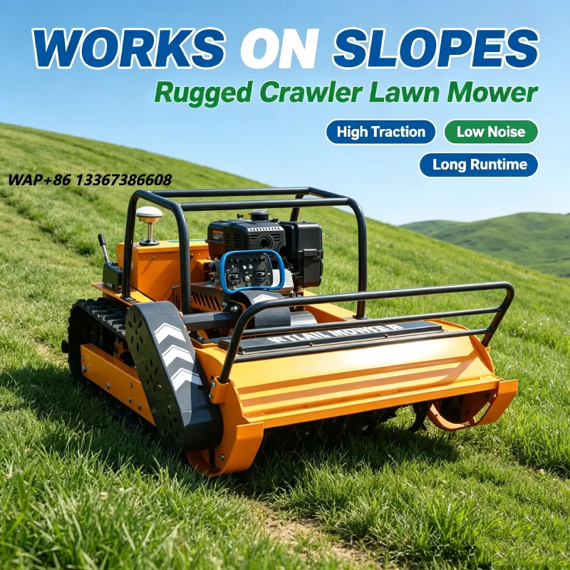 Petrol Powered Tracked Remote Crawler Lawn Mower Self Propelled Robotic Lawn Cutting Equipment