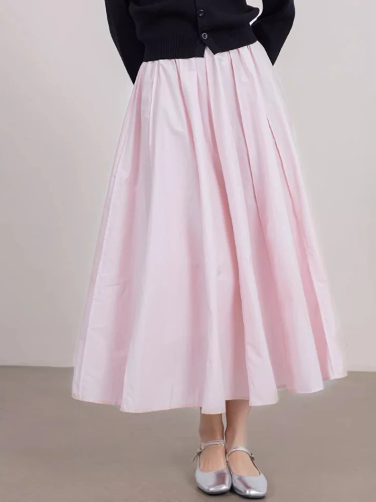Spring Summer 2026 High Waist A-Line Midi Skirt Women's Heavy Embellished Pleated Half-length Fashionable Gown Skirts