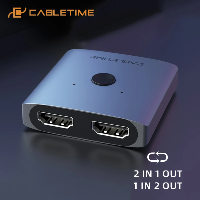 CABLETIME rozdzielacz HDMI 2 w 1, dwukierunkowy przełącznik HDMI 2.0 4K60 Hz kompatybilny z HDMI dla TV Box PC Laptop Macbook Air