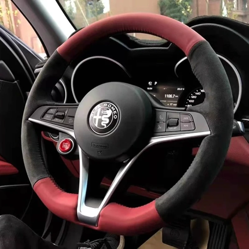 hand-stitched non-slip Suede Car Steering Wheel Cover For Alfa Romeo Giulia Stelvio 2015-2018 Auto Parts