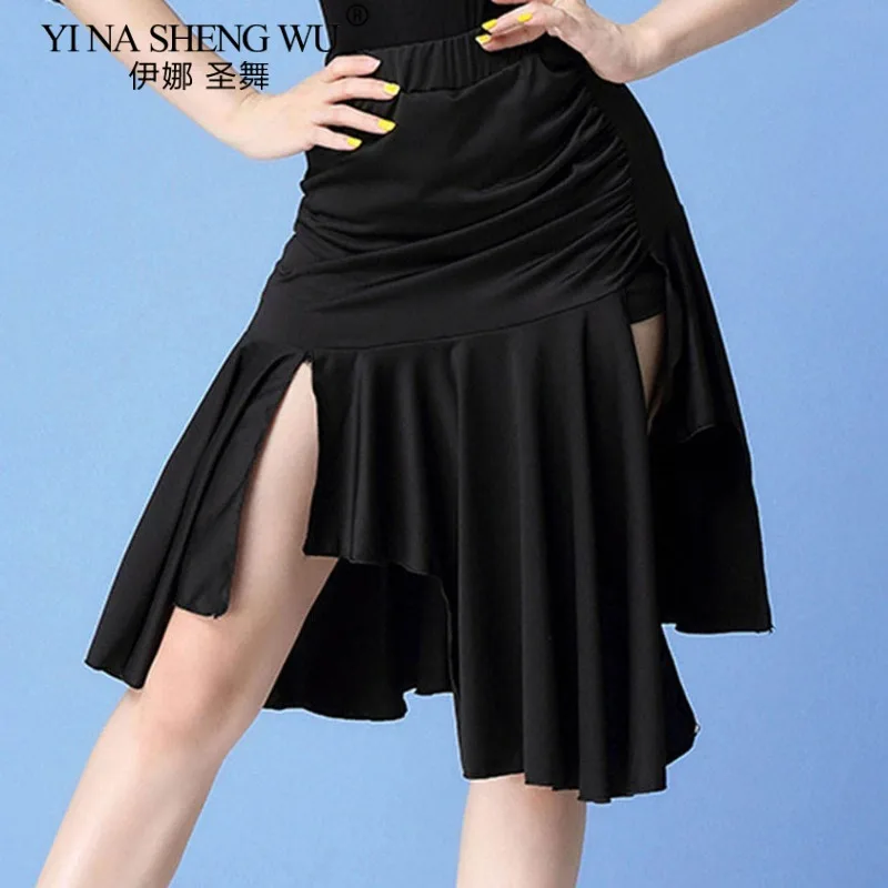 

Женская юбка для латинских танцев, тренировочный костюм для женщин и взрослых, полунерегулярная юбка, балетная одежда для самбы, танго, сальсы, сексуальные короткие юбки