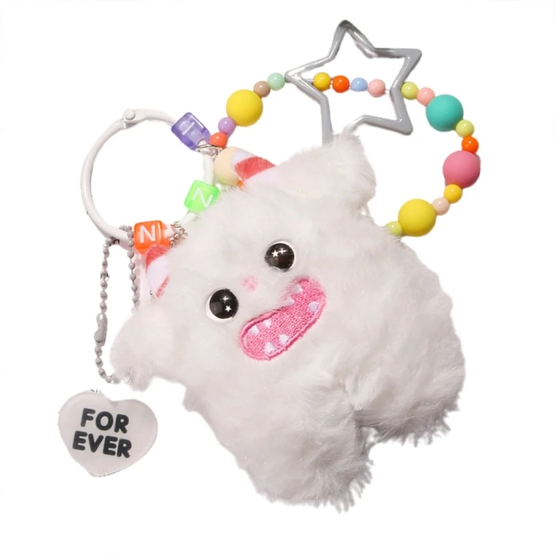 Cute Cartoon Keychain Soft Toy with Rubber Bead Chain for Girls Perfect Bag Pendant or Car Key Holder Stylish Keyring