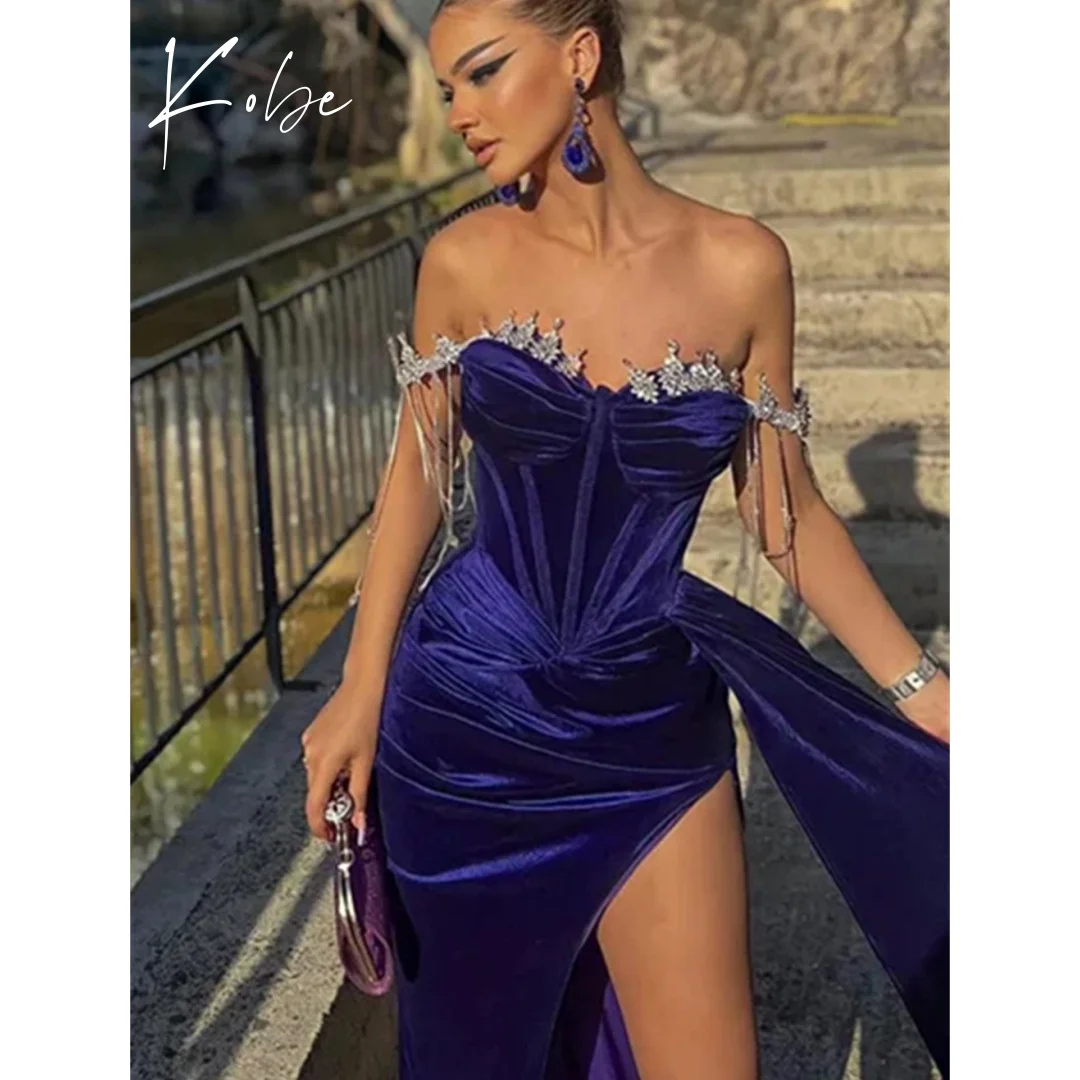 

Kobe Side High Split Prom Dresses Strapless Sleeveless Customized فساتين سهرات Elegant vestido de gala noche mujer