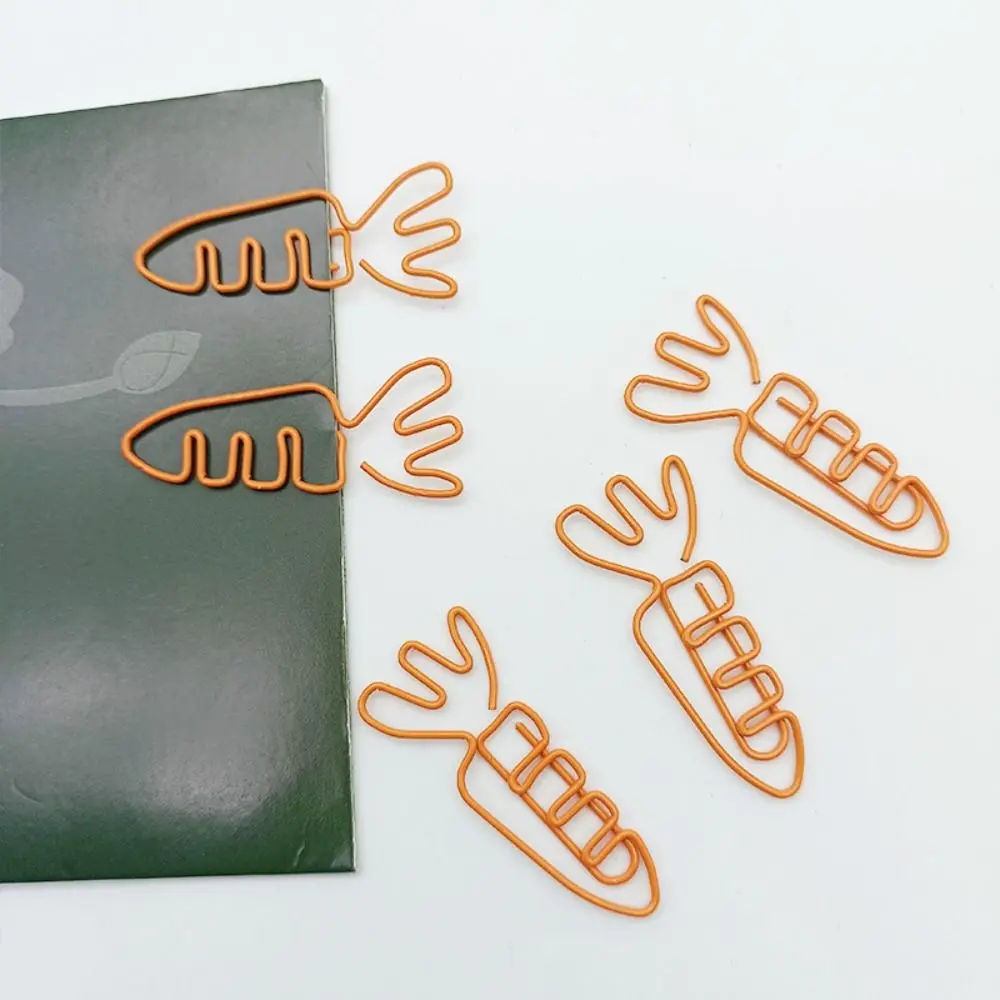 20pcs Students Stationery Carrot Shaped Paper Clips Metal Creative Metal Paperclip Cute Cartoon Bookmark Holder Home