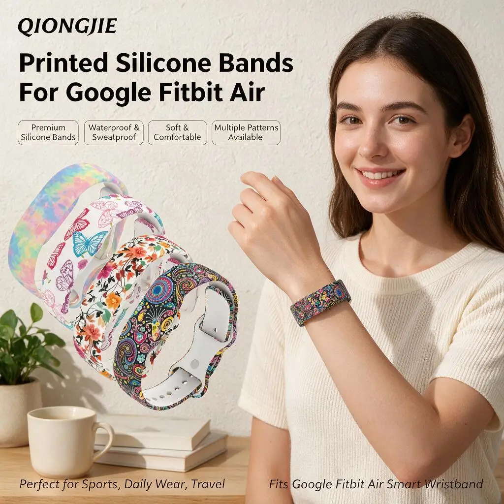 Colorful Printed Silicone Sport Band Compatible with Google Fitbit Air Replacement Wristband Butterfly Buckle Watch Strap