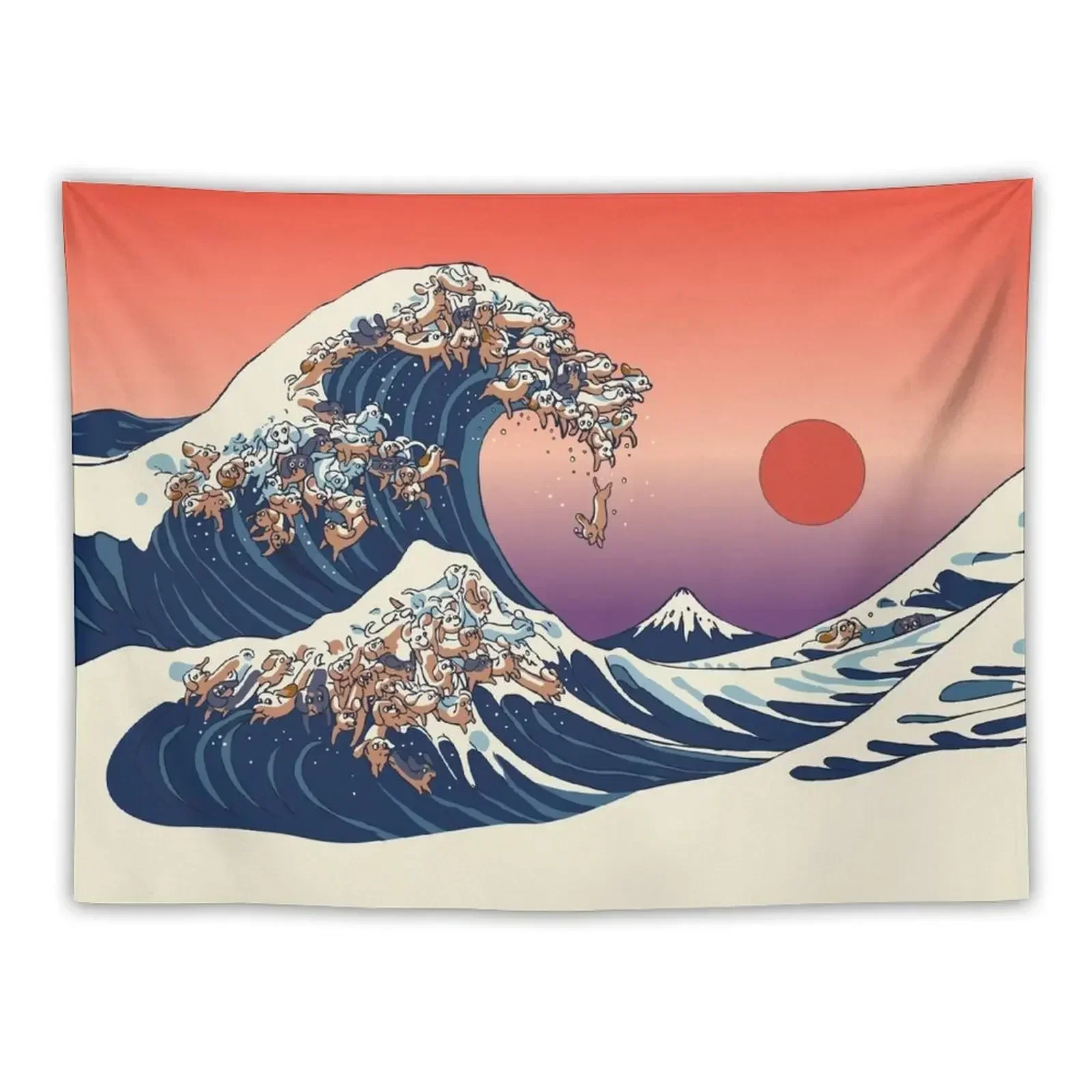 The Great Wave of Dachshunds Tapestry Aesthetic Decoration Bedroom Organization And Decoration Tapestry