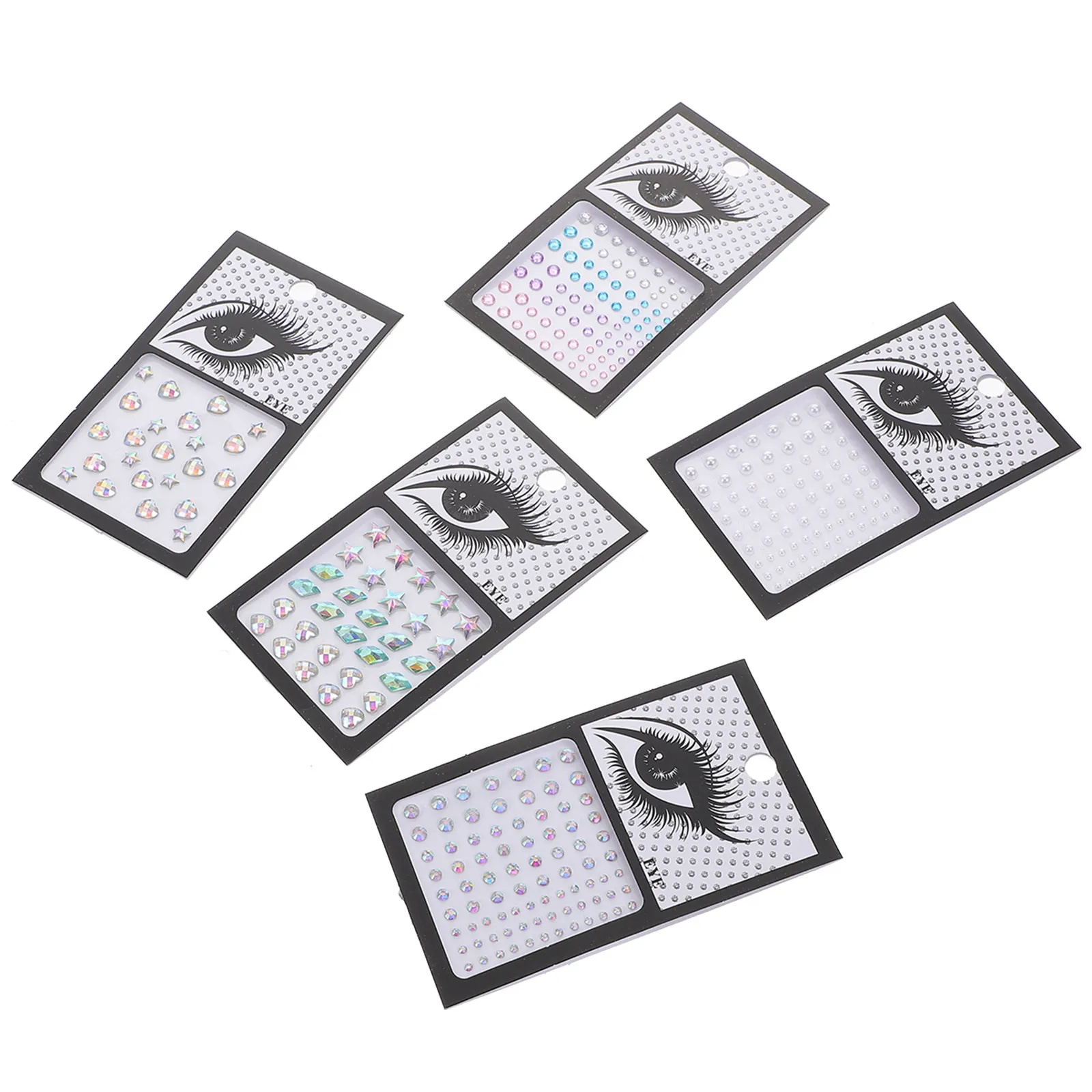 5Sheets Face Gems Sticker Earrings Adhesive Rhinestones for Festival Party Makeup Face Jewels Stick on Ears Forehead