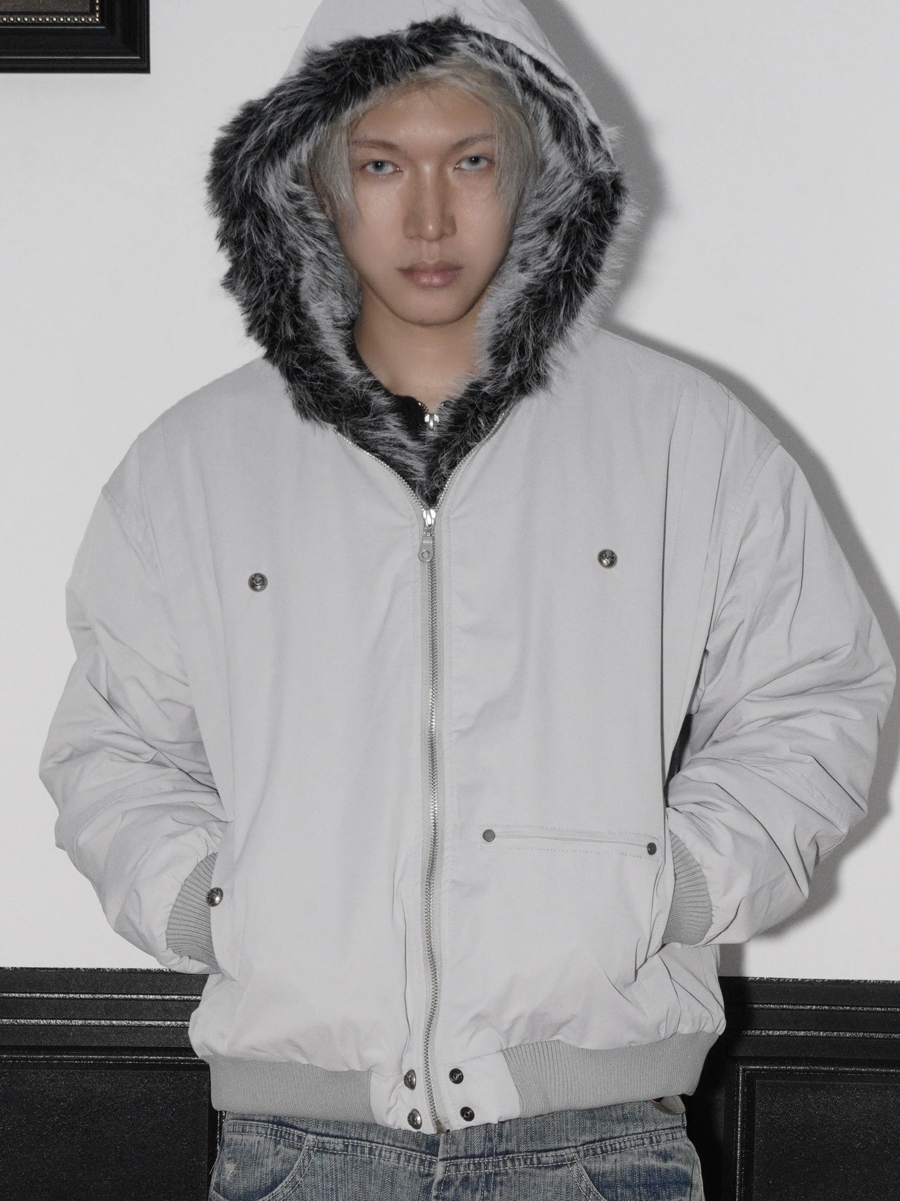 

Thi Plu Double-Sided Wearable Men's And Women's Jaet Fake Fur Coat Warm Casual Hooded Long Sve Cotton Jaet