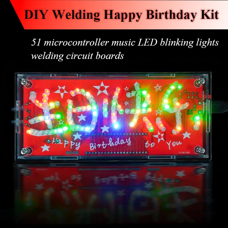 51 Microcontroller Happy Birthday DIY Kit Music LED Blinking Lights Weldring Practice Circuit Board