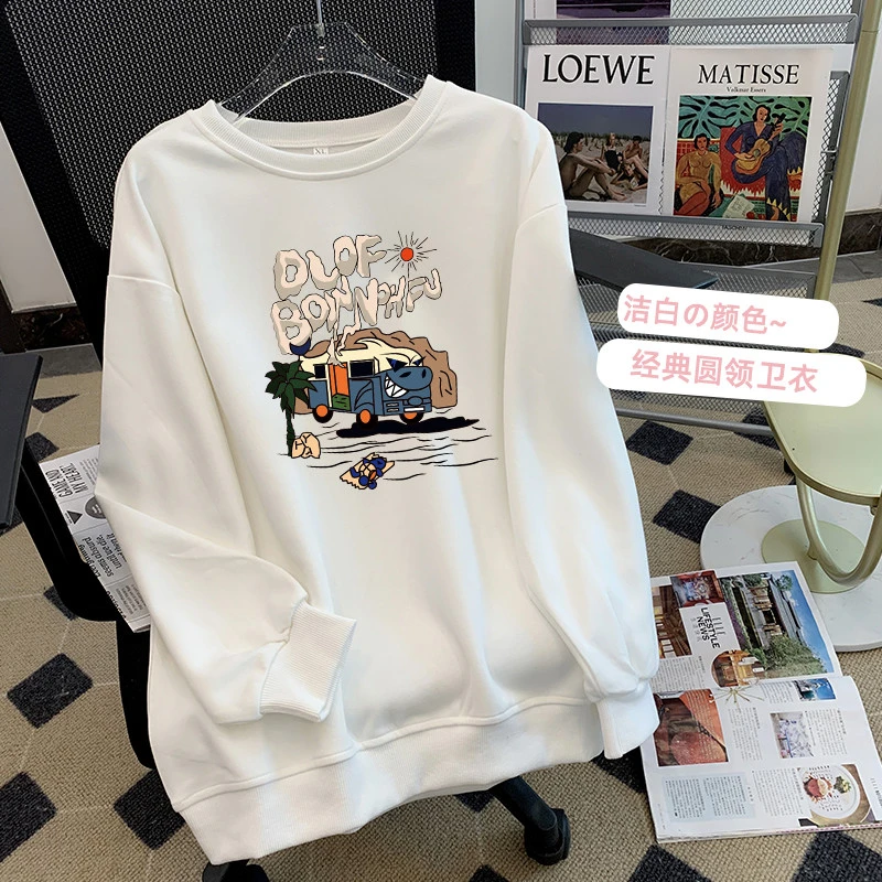 

Autumn and Winter Round-neck Hoodie for Women, 2025 New Style Pullover, Pure Cotton T-shirt, Loose Jacket, Youth Upper Garment