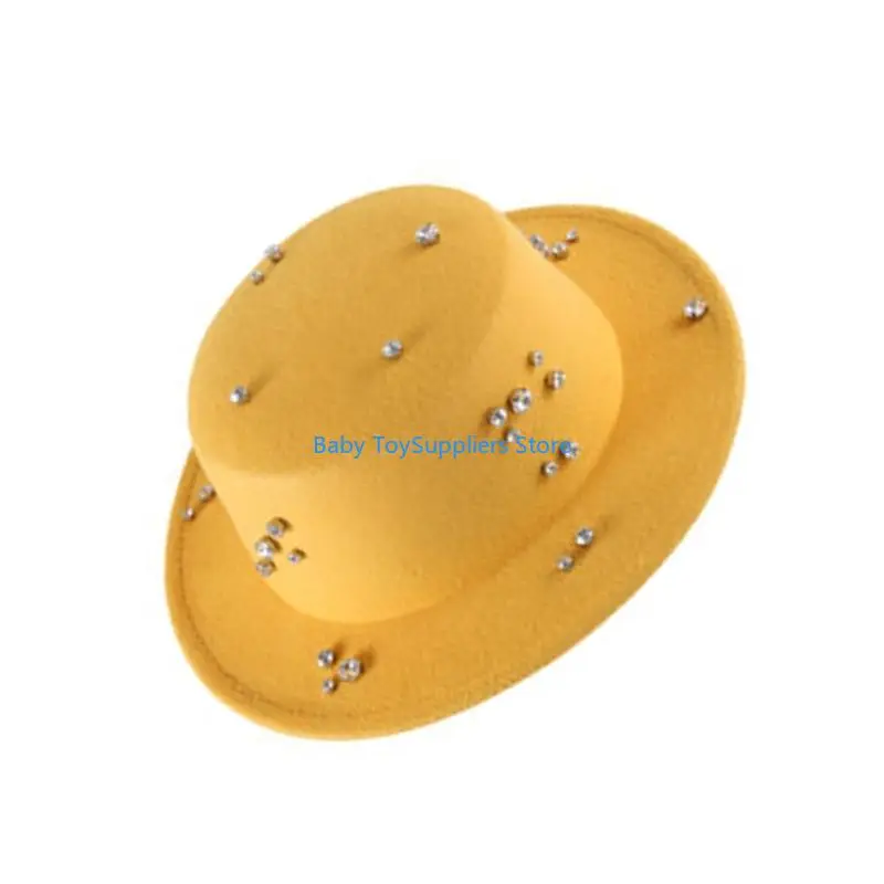 

R1WF Modern Flat Top Hat Rhinestones Studs Derby Hat Adult Unisex Fashion Headwear