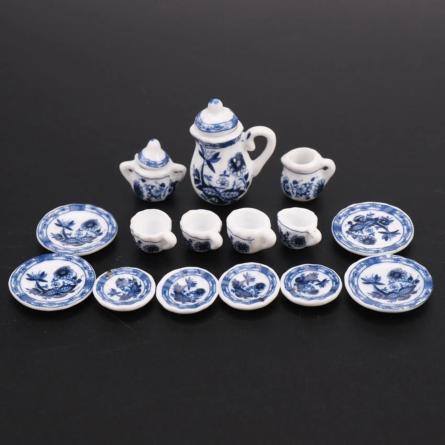 AM-1/12th Dining Ware China Ceramic Tea Set Dolls House Miniatures Blue Flower