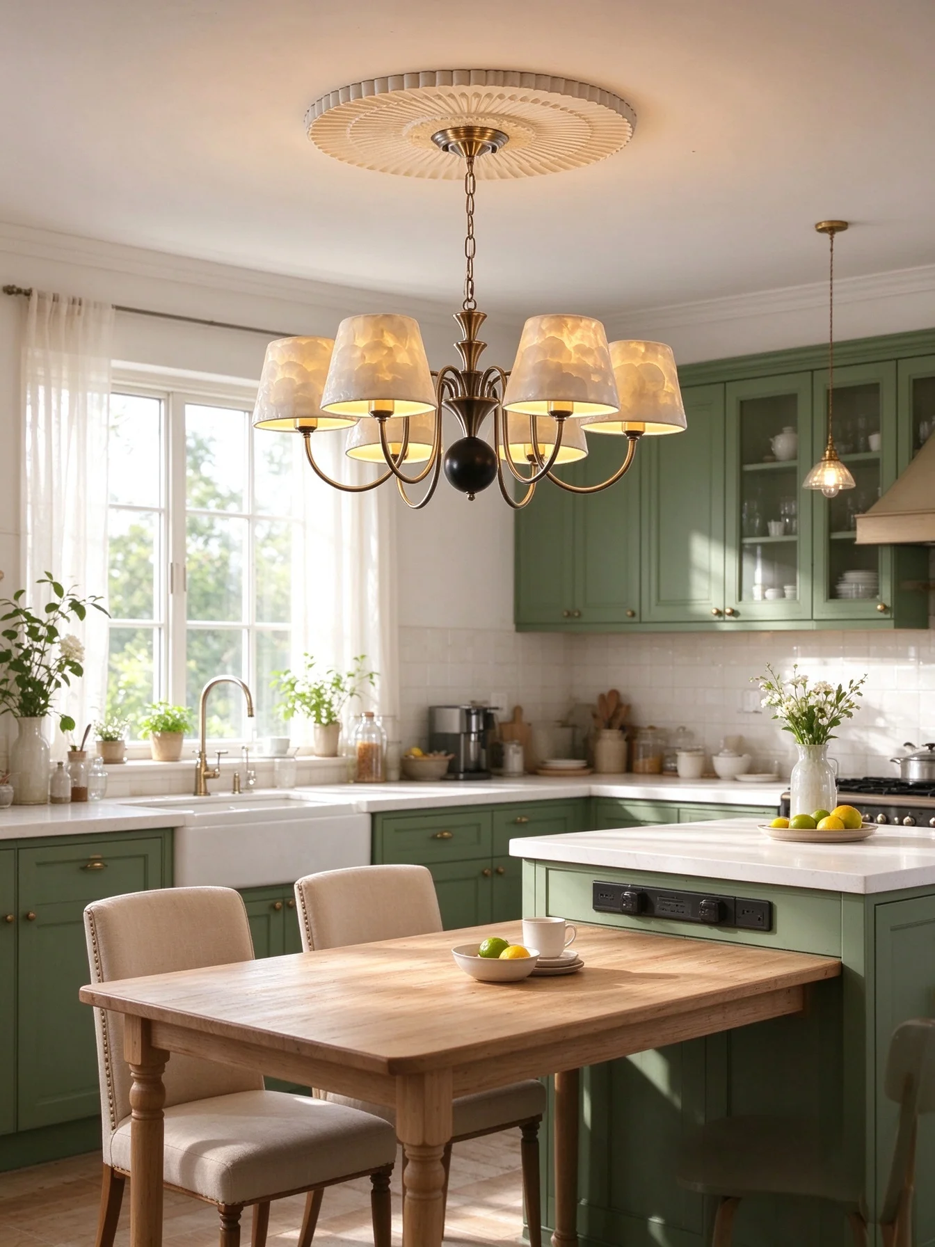 6 Lights E27 Chrome Metal Chandelier Natural Shell Shades Pendant Lamp 90-260V Home Lighting